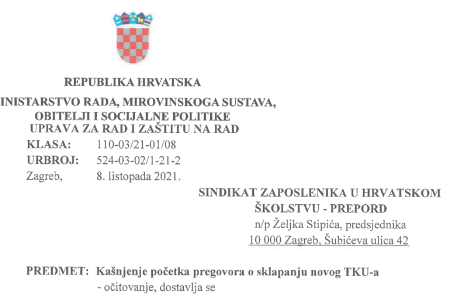 Ministarstvo: Početak pregovora za novi TKU očekujemo oko 20. listopada